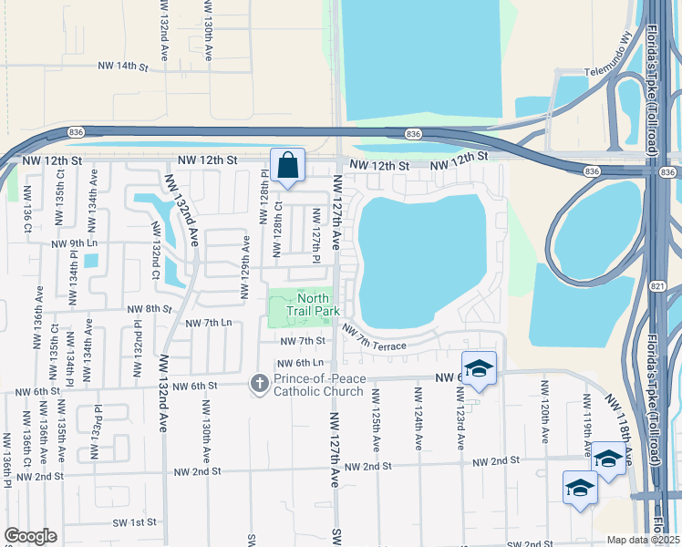 map of restaurants, bars, coffee shops, grocery stores, and more near 855 Northwest 126th Court in Miami