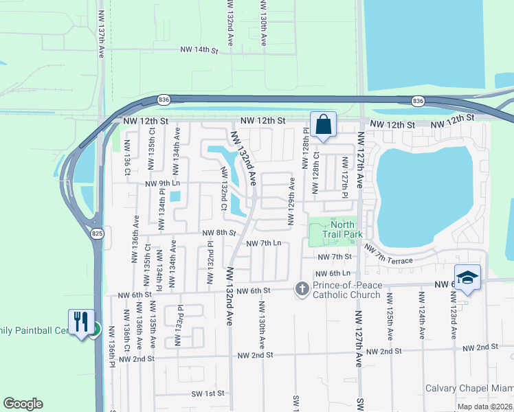 map of restaurants, bars, coffee shops, grocery stores, and more near 886 Northwest 131st Avenue in Miami
