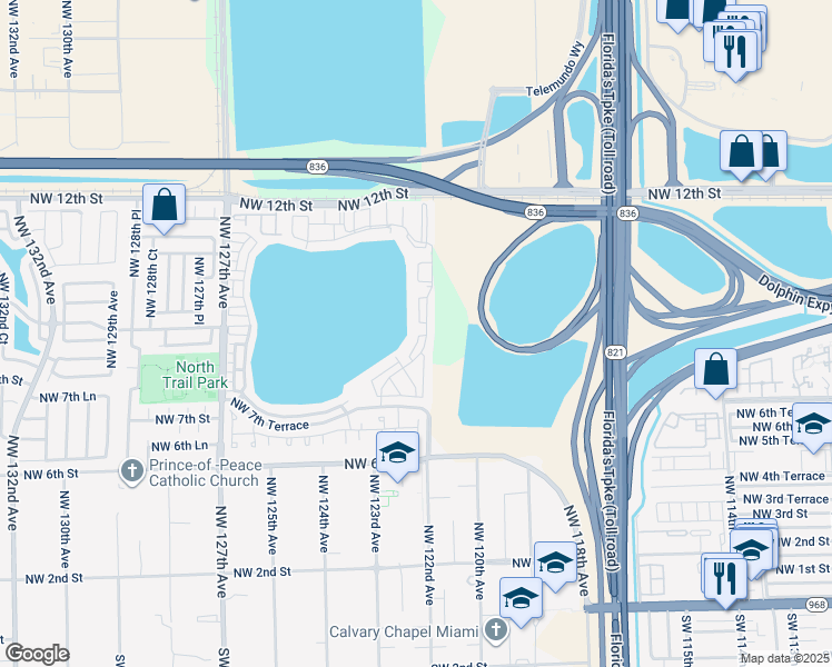 map of restaurants, bars, coffee shops, grocery stores, and more near 860 Northwest 123rd Court in Miami