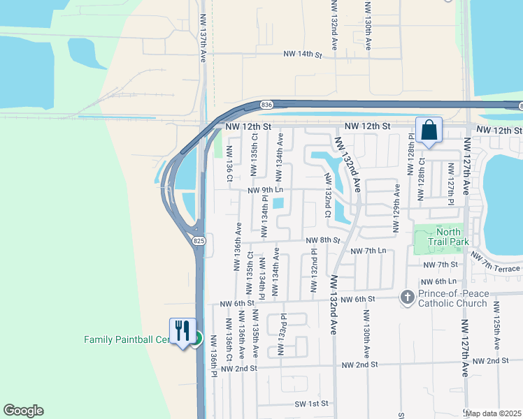 map of restaurants, bars, coffee shops, grocery stores, and more near 878 Northwest 134th Place in Miami