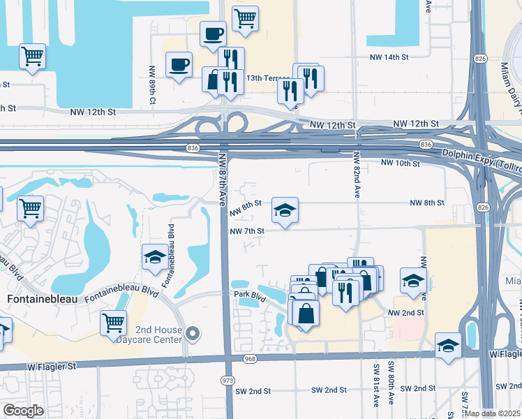 map of restaurants, bars, coffee shops, grocery stores, and more near 8517 Northwest 7th Street in Miami