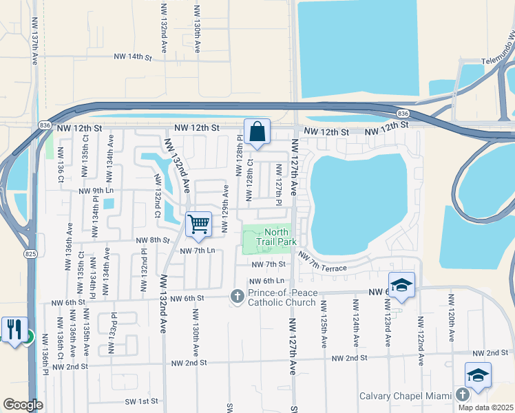 map of restaurants, bars, coffee shops, grocery stores, and more near 12785 Northwest 8th Lane in Miami