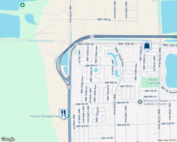map of restaurants, bars, coffee shops, grocery stores, and more near 878 Northwest 134th Place in Miami