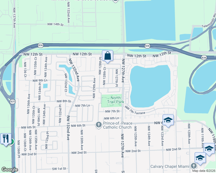 map of restaurants, bars, coffee shops, grocery stores, and more near 12785 Northwest 8th Lane in Miami