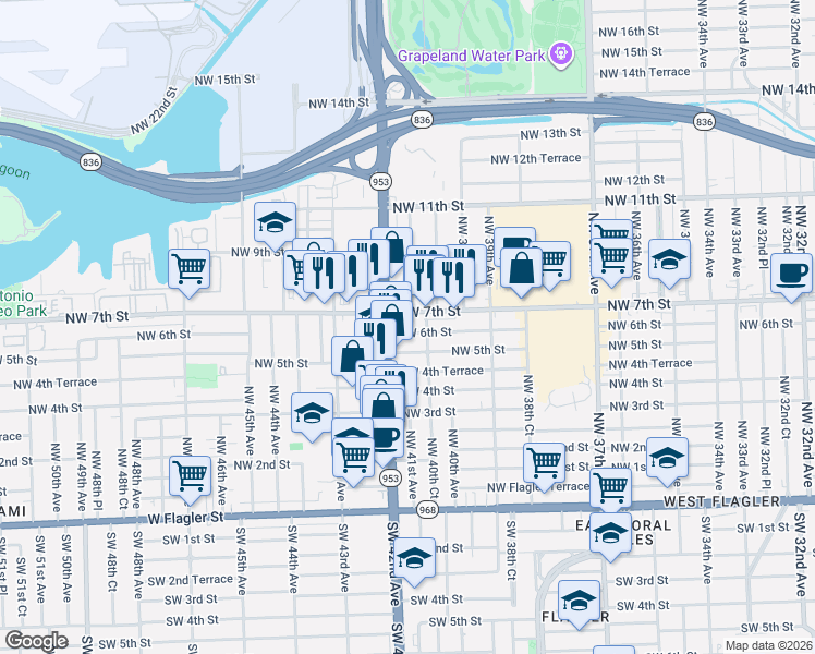 map of restaurants, bars, coffee shops, grocery stores, and more near in Miami