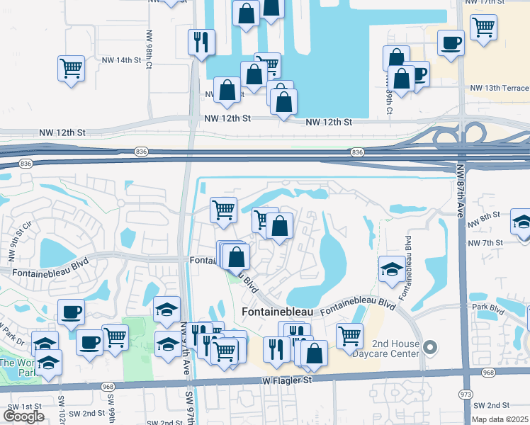 map of restaurants, bars, coffee shops, grocery stores, and more near 943 Northwest 97th Avenue in Miami