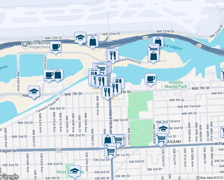 map of restaurants, bars, coffee shops, grocery stores, and more near 777 Northwest 57th Avenue in Miami