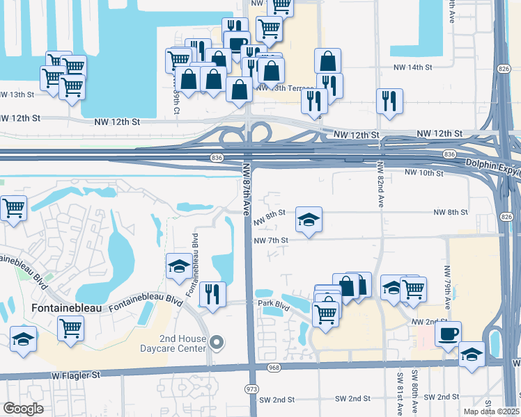 map of restaurants, bars, coffee shops, grocery stores, and more near 160 SW 115th Ave in Miami