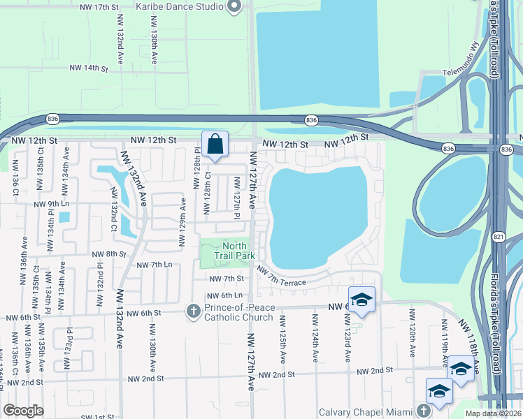 map of restaurants, bars, coffee shops, grocery stores, and more near 965 Northwest 126th Court in Miami