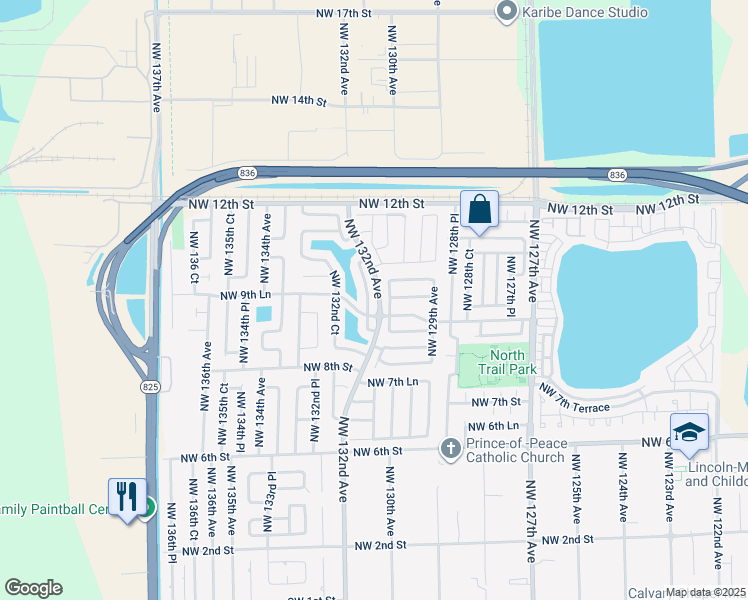 map of restaurants, bars, coffee shops, grocery stores, and more near 937 Northwest 132nd Avenue in Miami