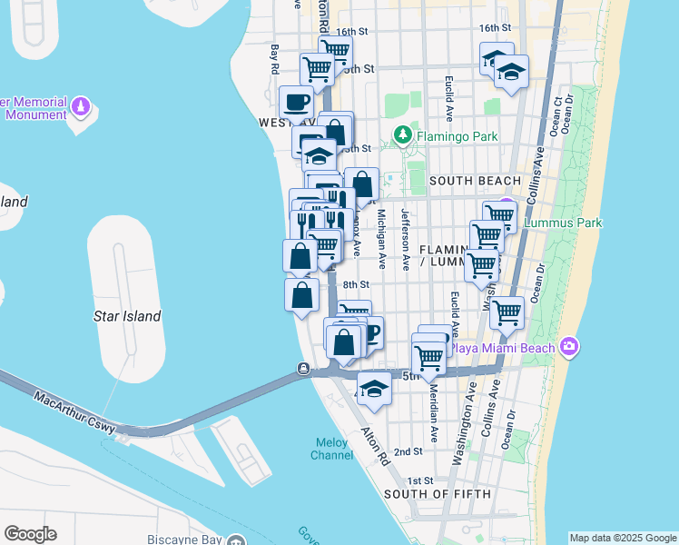 map of restaurants, bars, coffee shops, grocery stores, and more near 835 Alton Road in Miami Beach