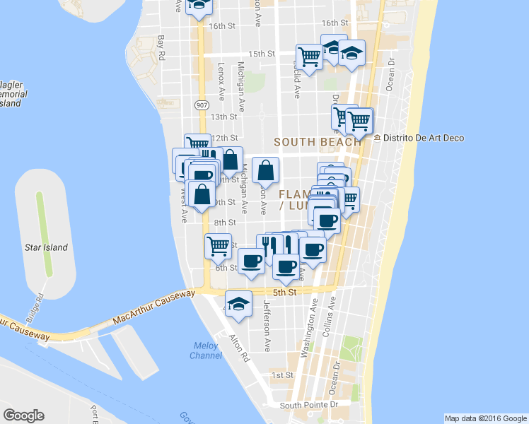 map of restaurants, bars, coffee shops, grocery stores, and more near 840 Jefferson Avenue in Miami Beach