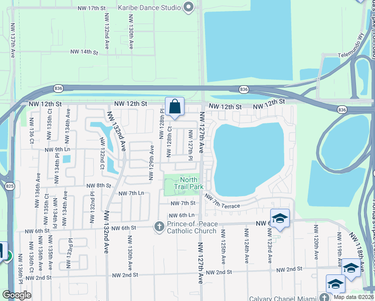 map of restaurants, bars, coffee shops, grocery stores, and more near 961 Northwest 127th Place in Miami