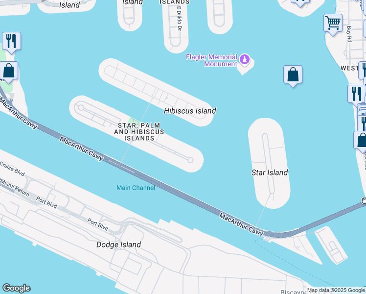 map of restaurants, bars, coffee shops, grocery stores, and more near 55 Palm Avenue in Miami Beach