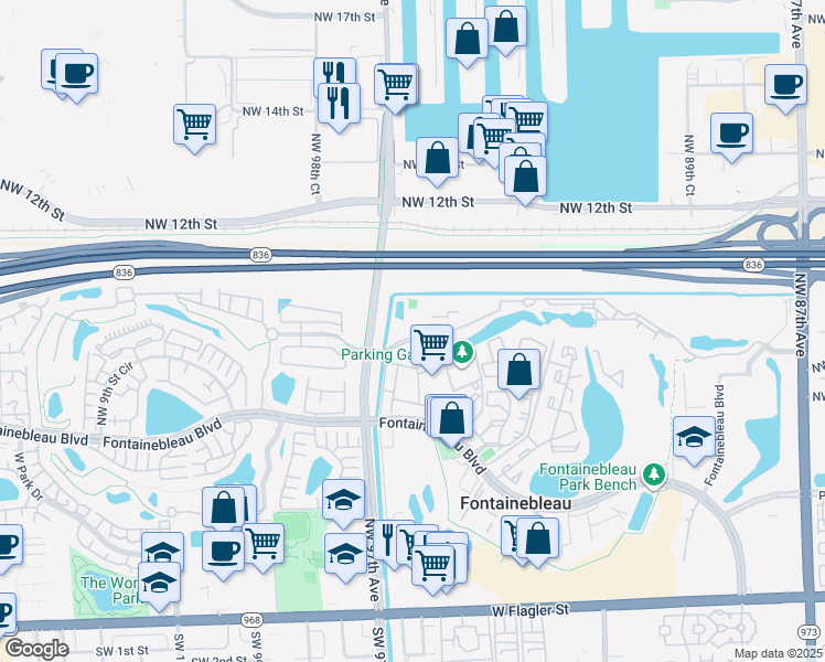 map of restaurants, bars, coffee shops, grocery stores, and more near 941 Northwest 97th Avenue in Miami