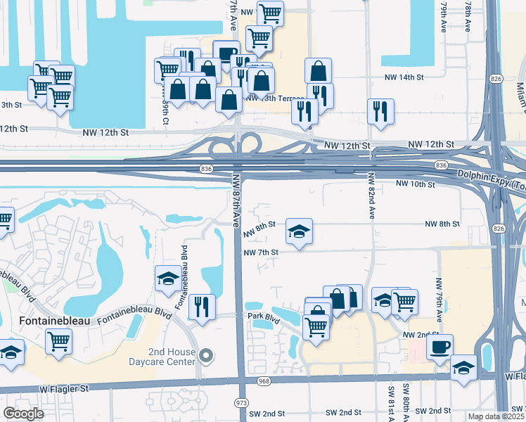 map of restaurants, bars, coffee shops, grocery stores, and more near 160 SW 115th Ave in Miami