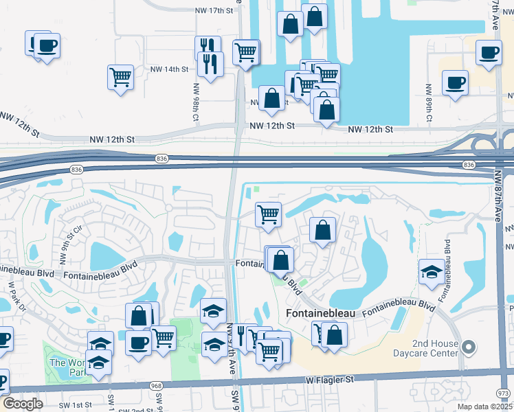 map of restaurants, bars, coffee shops, grocery stores, and more near 941 Northwest 97th Avenue in Miami