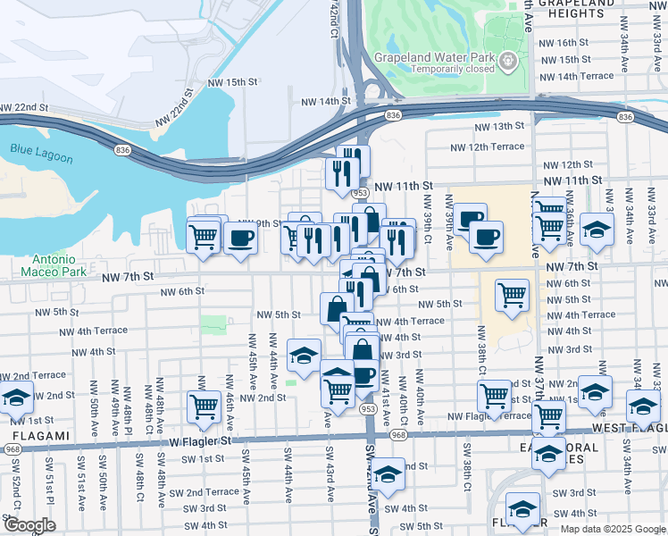 map of restaurants, bars, coffee shops, grocery stores, and more near 782 Northwest 42nd Avenue in Miami