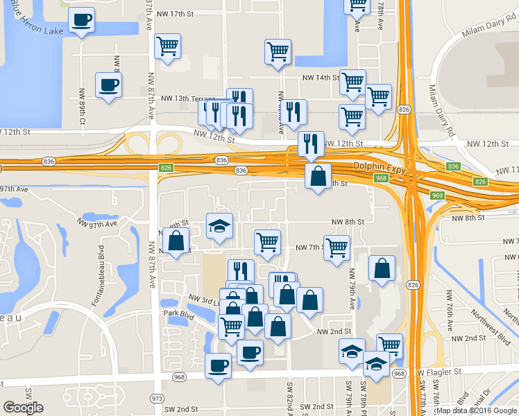 map of restaurants, bars, coffee shops, grocery stores, and more near 8231 Northwest 82nd Avenue in Miami