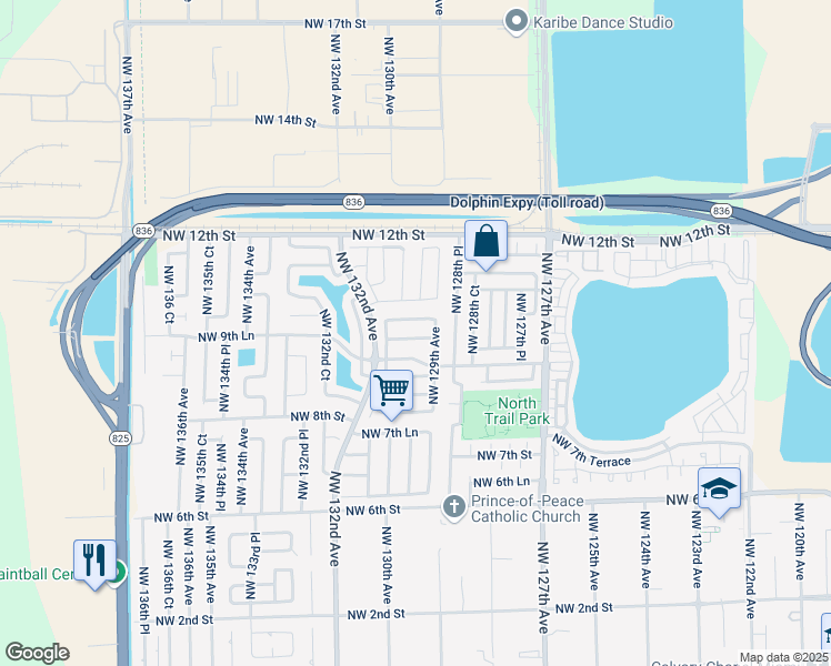 map of restaurants, bars, coffee shops, grocery stores, and more near 12959 Northwest 9th Terrace in Miami