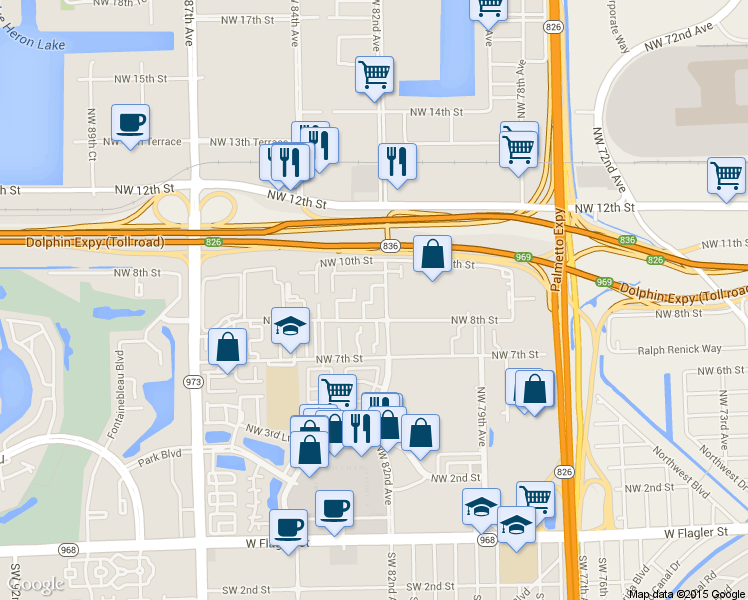 map of restaurants, bars, coffee shops, grocery stores, and more near 8231 Northwest 82nd Avenue in Miami