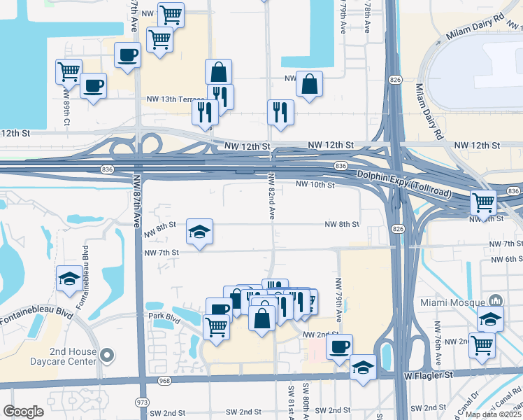 map of restaurants, bars, coffee shops, grocery stores, and more near 8231 Northwest 82nd Avenue in Miami