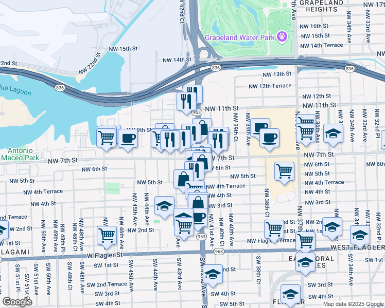 map of restaurants, bars, coffee shops, grocery stores, and more near 782 Northwest 42nd Avenue in Miami
