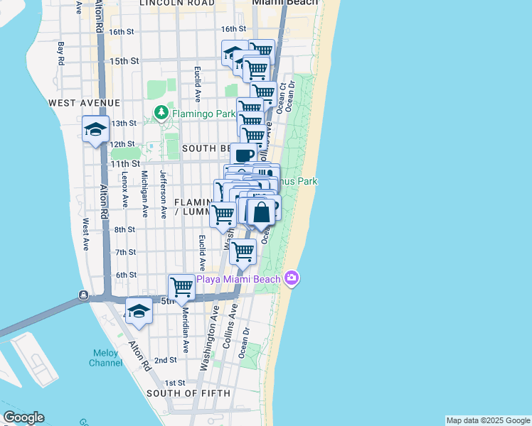 map of restaurants, bars, coffee shops, grocery stores, and more near 234 9th Street in Miami Beach