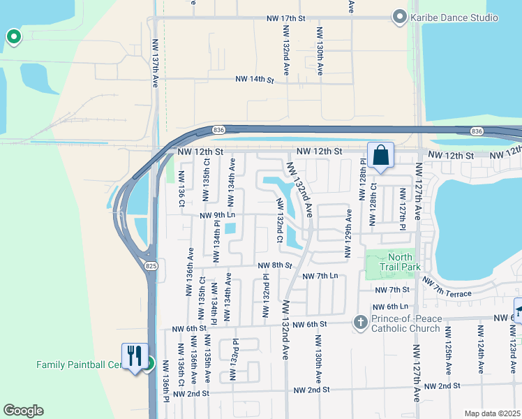 map of restaurants, bars, coffee shops, grocery stores, and more near 13261 Northwest 9th Lane in Miami