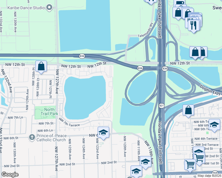 map of restaurants, bars, coffee shops, grocery stores, and more near 935 Northwest 123rd Avenue in Miami