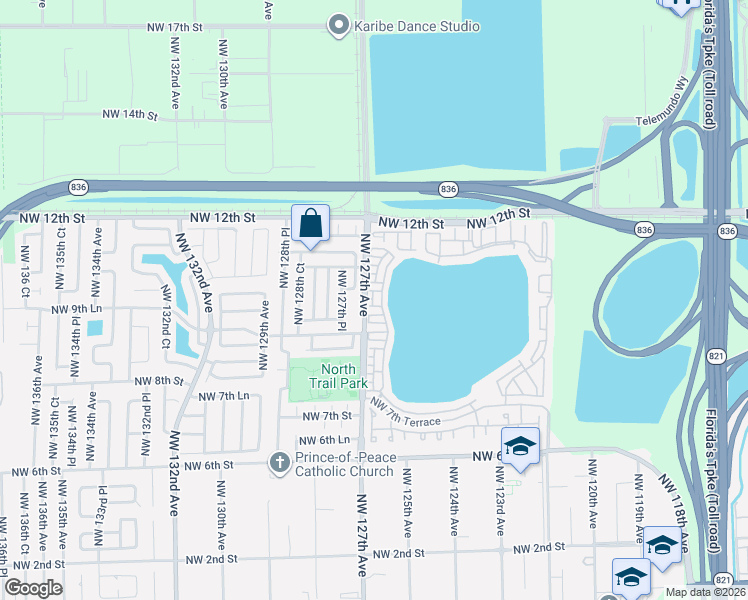 map of restaurants, bars, coffee shops, grocery stores, and more near 965 Northwest 126th Court in Miami