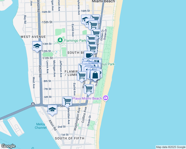 map of restaurants, bars, coffee shops, grocery stores, and more near 234 9th Street in Miami Beach