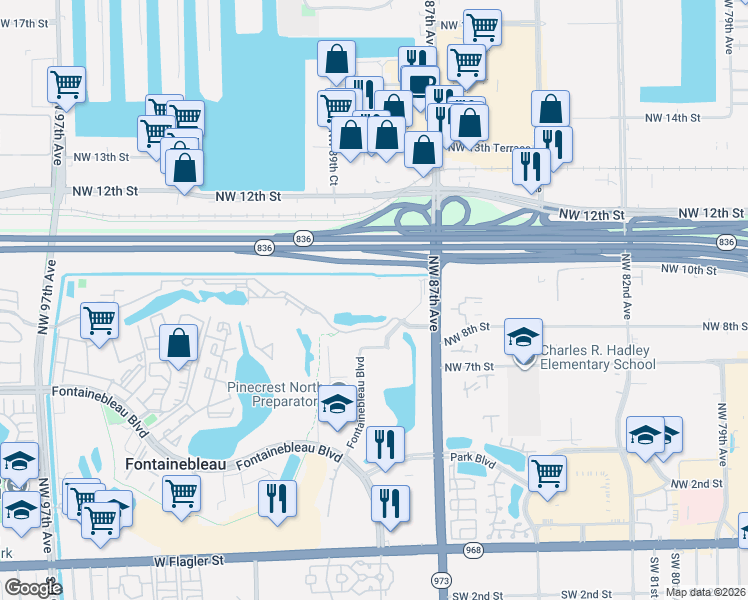 map of restaurants, bars, coffee shops, grocery stores, and more near 8920 Northwest 8th Street in Miami
