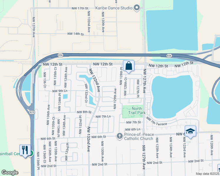 map of restaurants, bars, coffee shops, grocery stores, and more near 12959 Northwest 9th Terrace in Miami