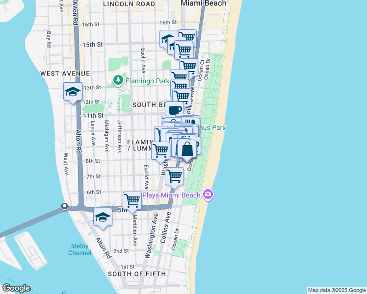 map of restaurants, bars, coffee shops, grocery stores, and more near 234 9th Street in Miami Beach