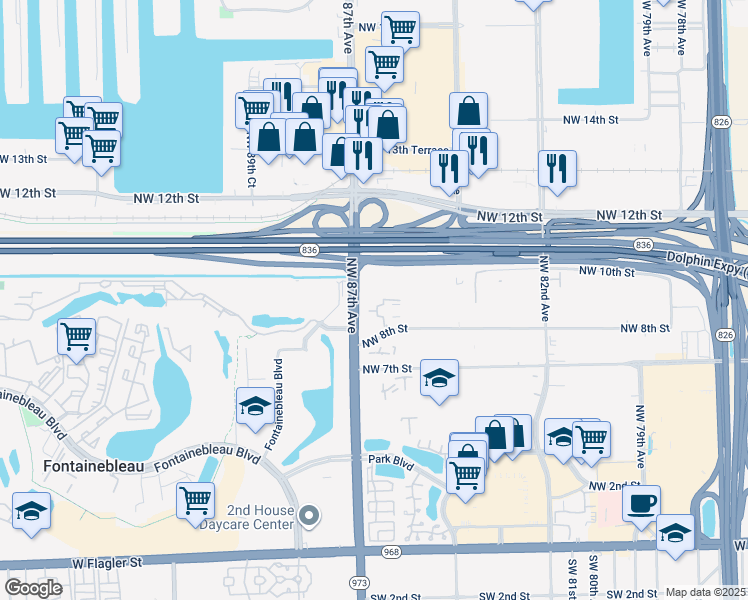 map of restaurants, bars, coffee shops, grocery stores, and more near 160 SW 115th Ave in Miami
