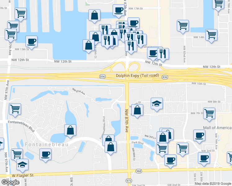 map of restaurants, bars, coffee shops, grocery stores, and more near 820 Northwest 87th Avenue in Miami