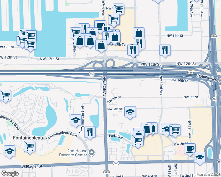 map of restaurants, bars, coffee shops, grocery stores, and more near 160 SW 115th Ave in Miami