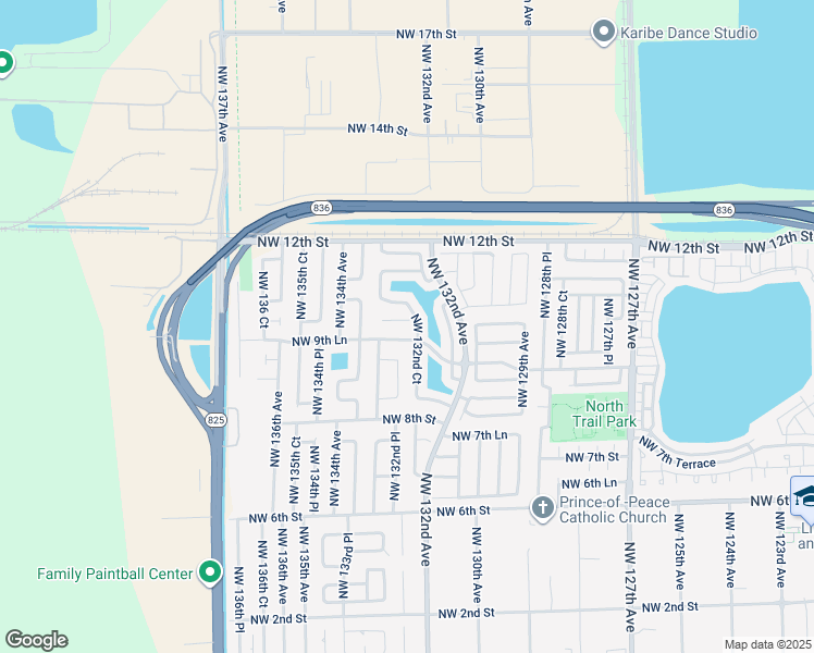 map of restaurants, bars, coffee shops, grocery stores, and more near 13261 Northwest 9th Lane in Miami