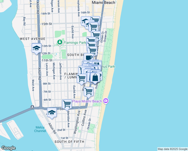 map of restaurants, bars, coffee shops, grocery stores, and more near 234 9th Street in Miami Beach