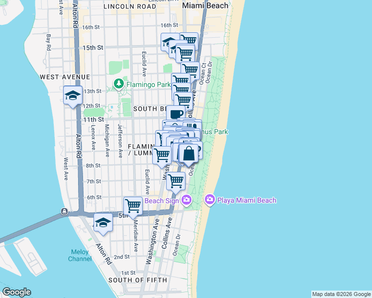 map of restaurants, bars, coffee shops, grocery stores, and more near 234 9th Street in Miami Beach