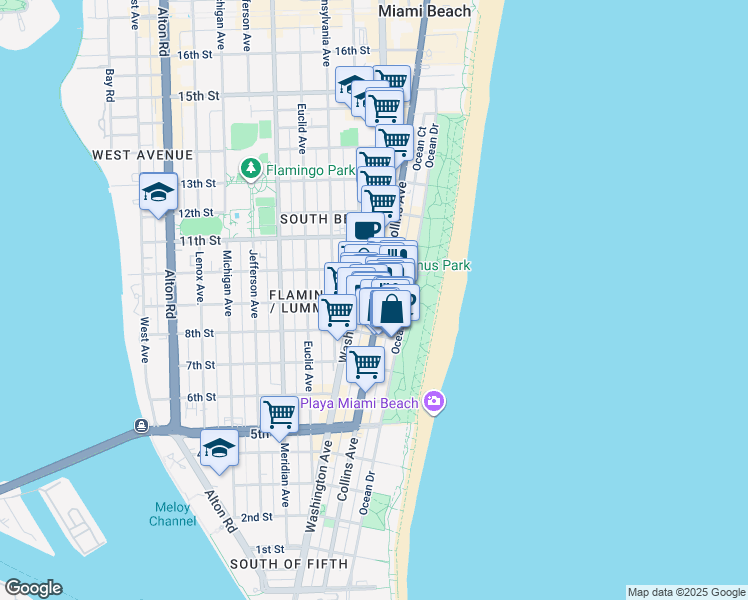 map of restaurants, bars, coffee shops, grocery stores, and more near 234 9th Street in Miami Beach
