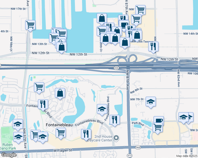 map of restaurants, bars, coffee shops, grocery stores, and more near 9020 Northwest 8th Street in Miami
