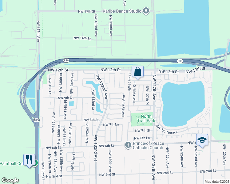 map of restaurants, bars, coffee shops, grocery stores, and more near 12959 Northwest 9th Terrace in Miami