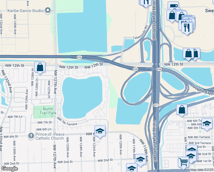 map of restaurants, bars, coffee shops, grocery stores, and more near 935 Northwest 123rd Avenue in Miami