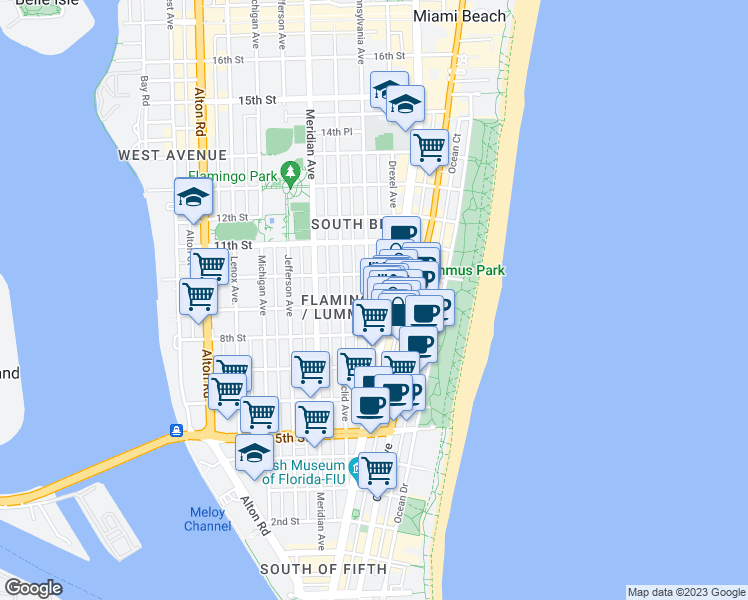 map of restaurants, bars, coffee shops, grocery stores, and more near 808 Collins Avenue in Miami Beach