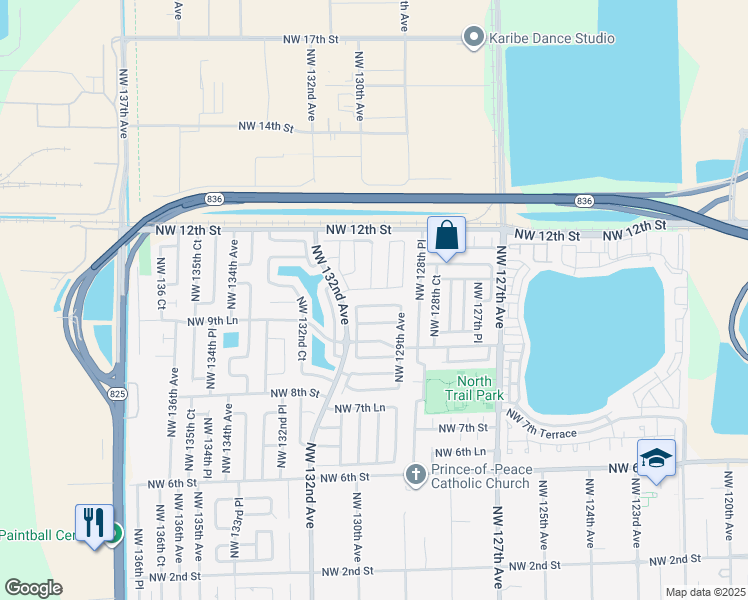 map of restaurants, bars, coffee shops, grocery stores, and more near 12959 Northwest 9th Terrace in Miami