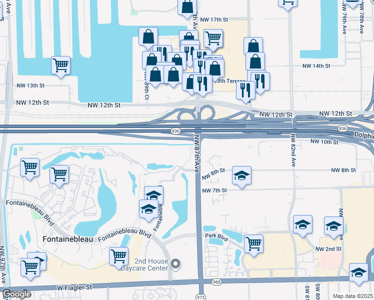 map of restaurants, bars, coffee shops, grocery stores, and more near 306 Northwest 8th Street in Miami