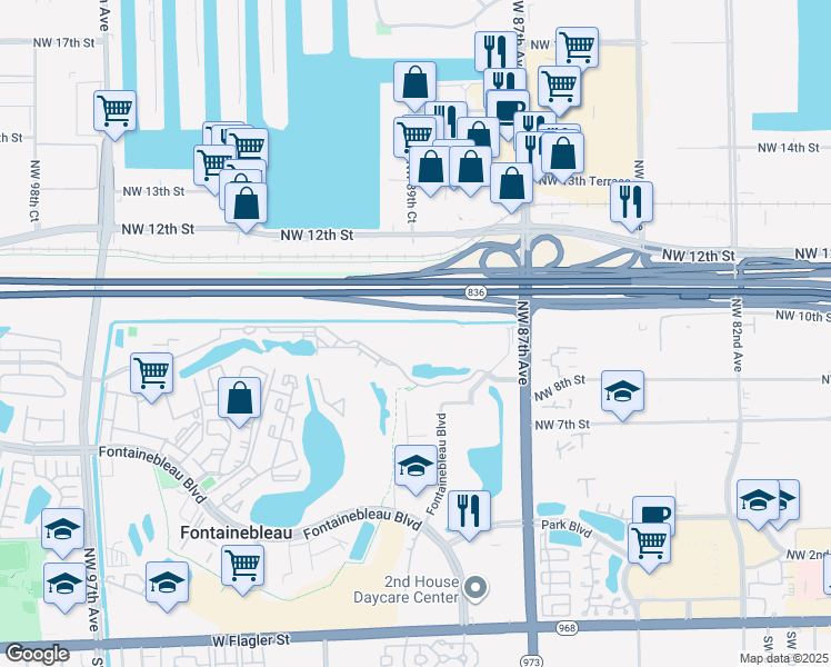 map of restaurants, bars, coffee shops, grocery stores, and more near 8960 Northwest 8th Street in Miami