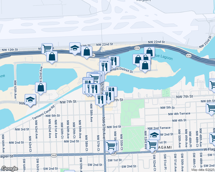 map of restaurants, bars, coffee shops, grocery stores, and more near 815 Northwest 57th Avenue in Miami